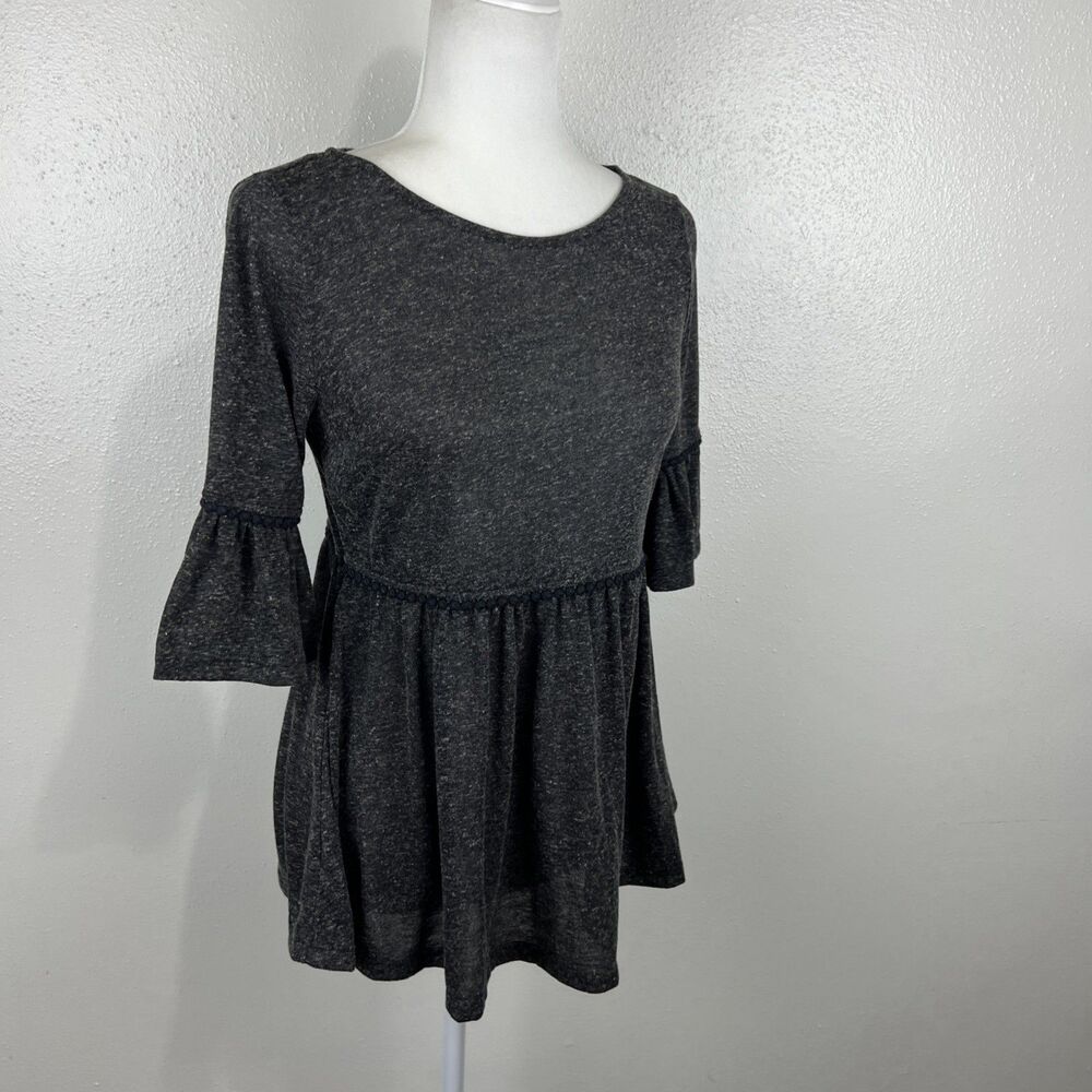 eShakti Blouse Women 0 Grey Short Sleeve Peplum Relaxed Fit Boho Casual Top - Picture 4 of 12